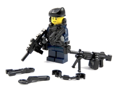 Custom Figure Police officer SWAT from LEGO® parts with cap and gun