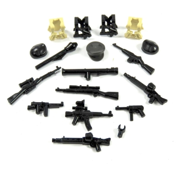 WW2 Zubehör Set Waffen Mützen und Westen für LEGO Figuren 18 teilig