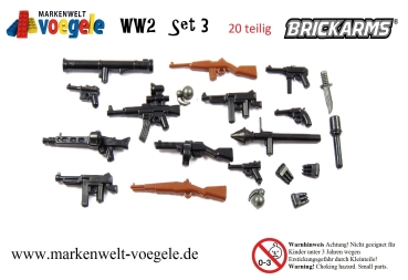 Custom BrickArms WWII Set 3. with 20 modern weapons and weapon accessories for LEGO ® figures