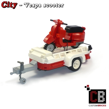 CUSTOM model Vespa scooter with a trailer in red