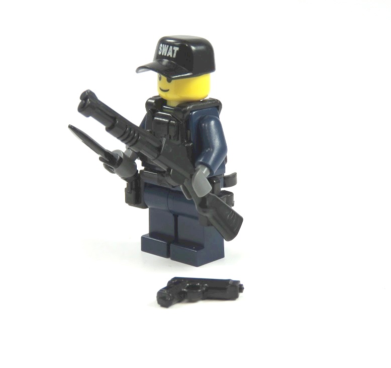 Custom Swat Agent aus LEGO® Teilen und Custom Zubehör blau Waffe Helm 