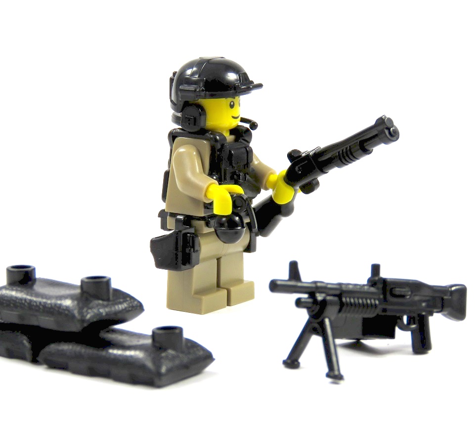 Soldat US Spezialeinheit aus LEGO® Teilen mit Custom Zubehör mit Waffe grau 