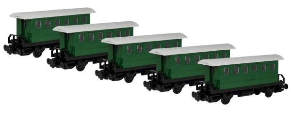 BlueBrixx Passagierwagen mit Unterstand V2 5er Set aus 1042 Teilen