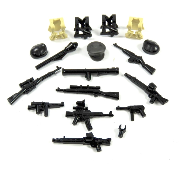 WW2 Zubehör Set Waffen Mützen und Westen für LEGO Figuren 18 teilig