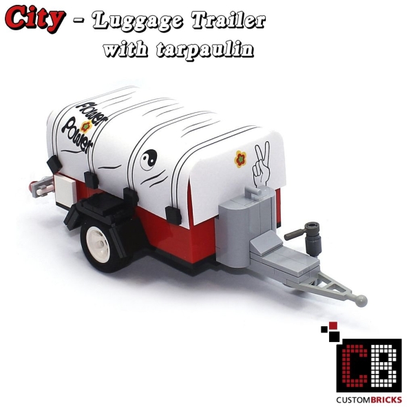 CustomBricks Luggage trailer T1 with tarpaulin white made of LEGO® bricks