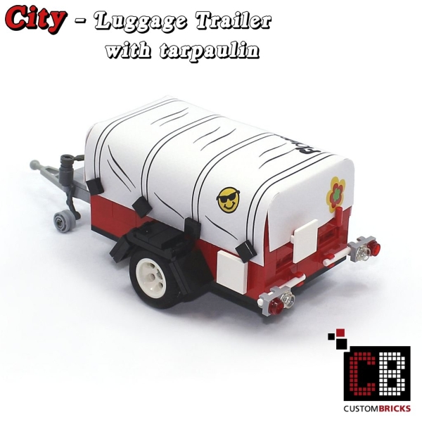 CustomBricks Luggage trailer T1 with tarpaulin white made of LEGO® bricks