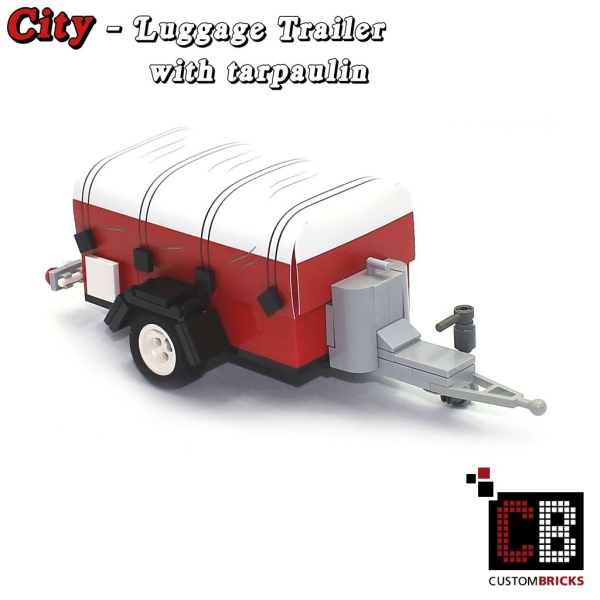 CustomBricks Luggage trailer T1 with tarpaulin white made of LEGO® bricks