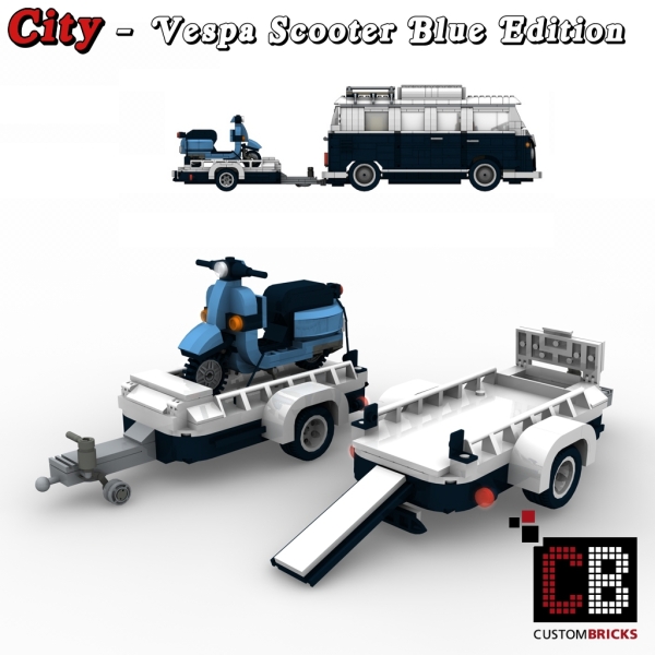 Custom instruction for Vespa scooter with a trailer eg for 10220 T1 blue Edition