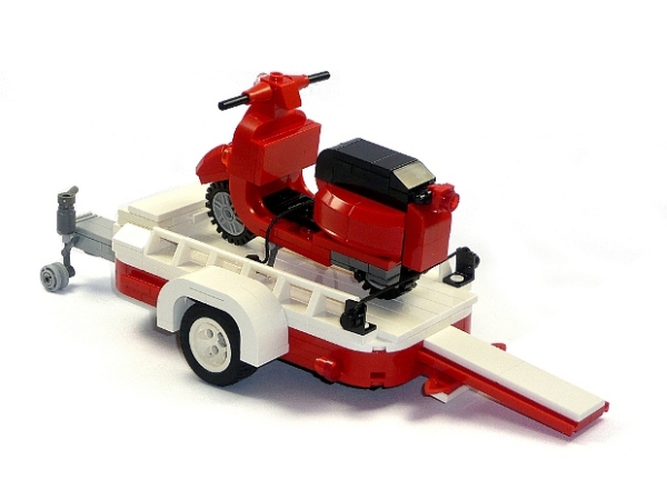 CUSTOM model Vespa scooter with a trailer in red