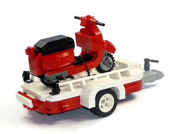 CUSTOM model Vespa scooter with a trailer in red