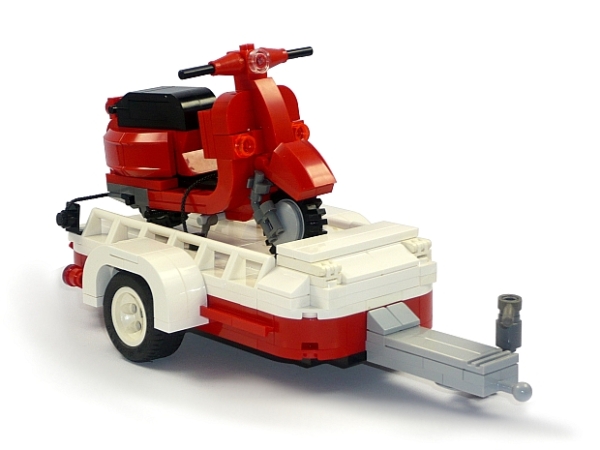 CUSTOM model Vespa scooter with a trailer in red
