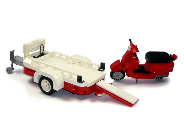 CUSTOM model Vespa scooter with a trailer in red
